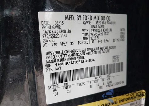 2015 Ford Expedition El Platinum from USA, damaged, VIN 1FMJK1MT6FEF31834